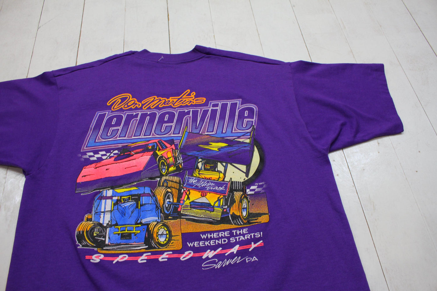 1990s/2000s Y2K Fruit of the Loom Don Martin's Lernerville Speedway Sprint Car Racing T-Shirt Size L