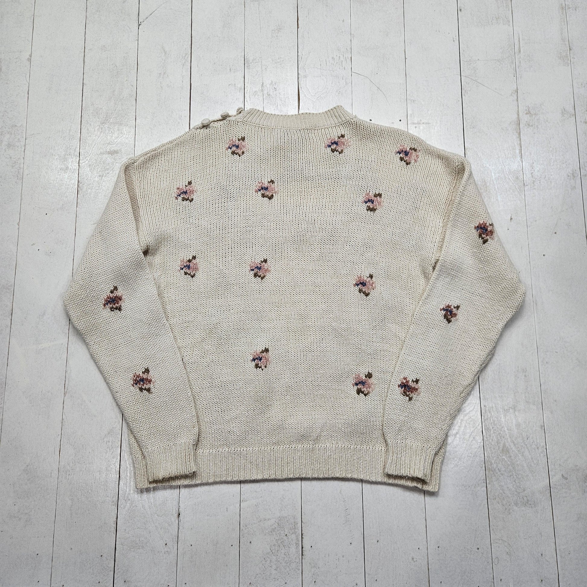 1990s/2000s Y2K Michelle Stuart Floral Cotton Blend Knit Sweater Size M