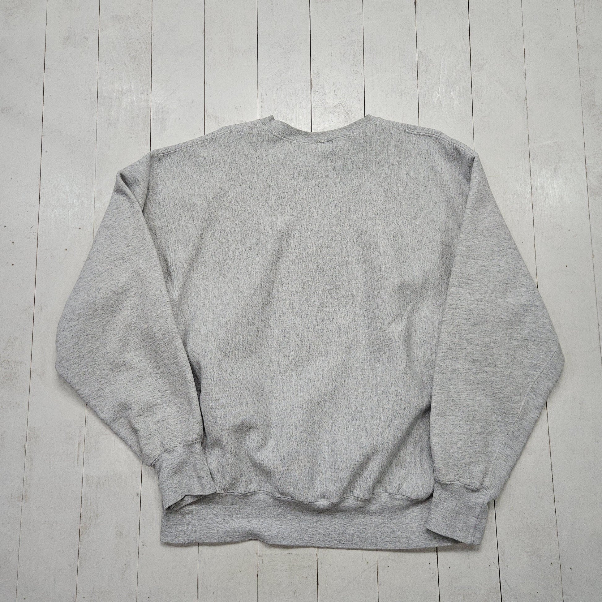 1990s Lee Cross Grain Grey Albright Basketball Reverse Weave Style Sweatshirt Made in USA Size XL/XXL