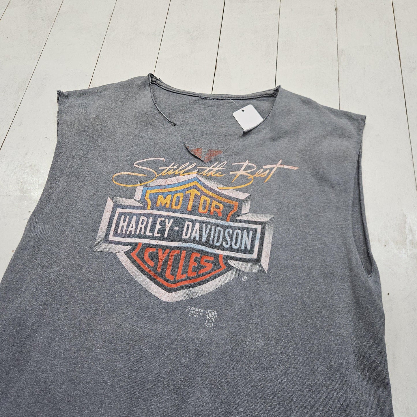 1980s 1988 3D Emblem Harley Davidson Still The Best Cut-off T-Shirt Tanktop Size M