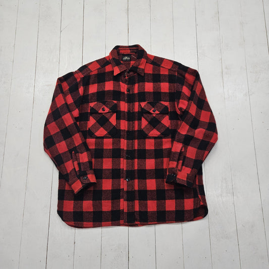 1960s/1970s King Kole Red Buffalo Plaid Wool Blend Shirt Size M/L