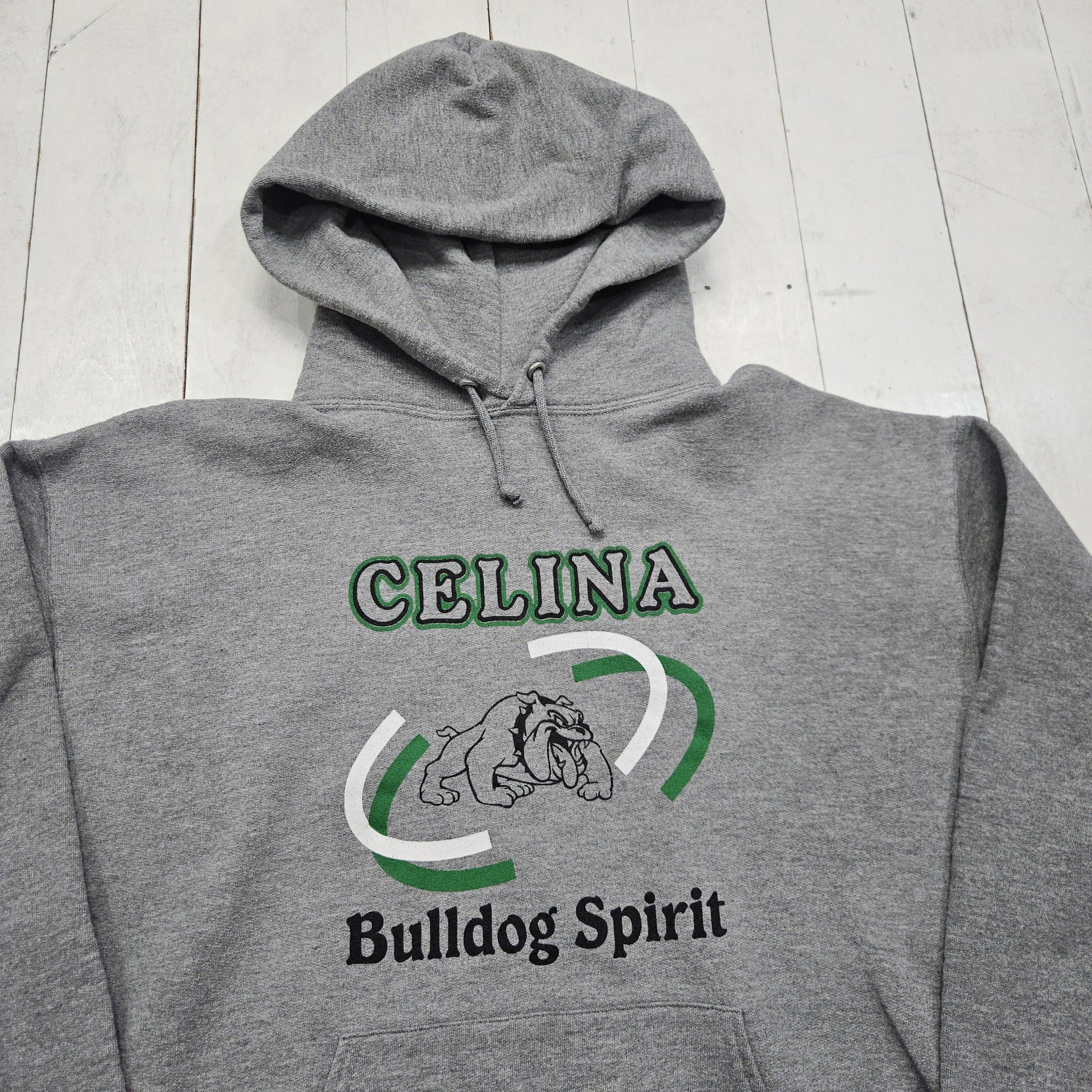 2000s Y2K Jerzees Grey Celina Bulldog Spirit Hoodie Sweatshirt Size M/L