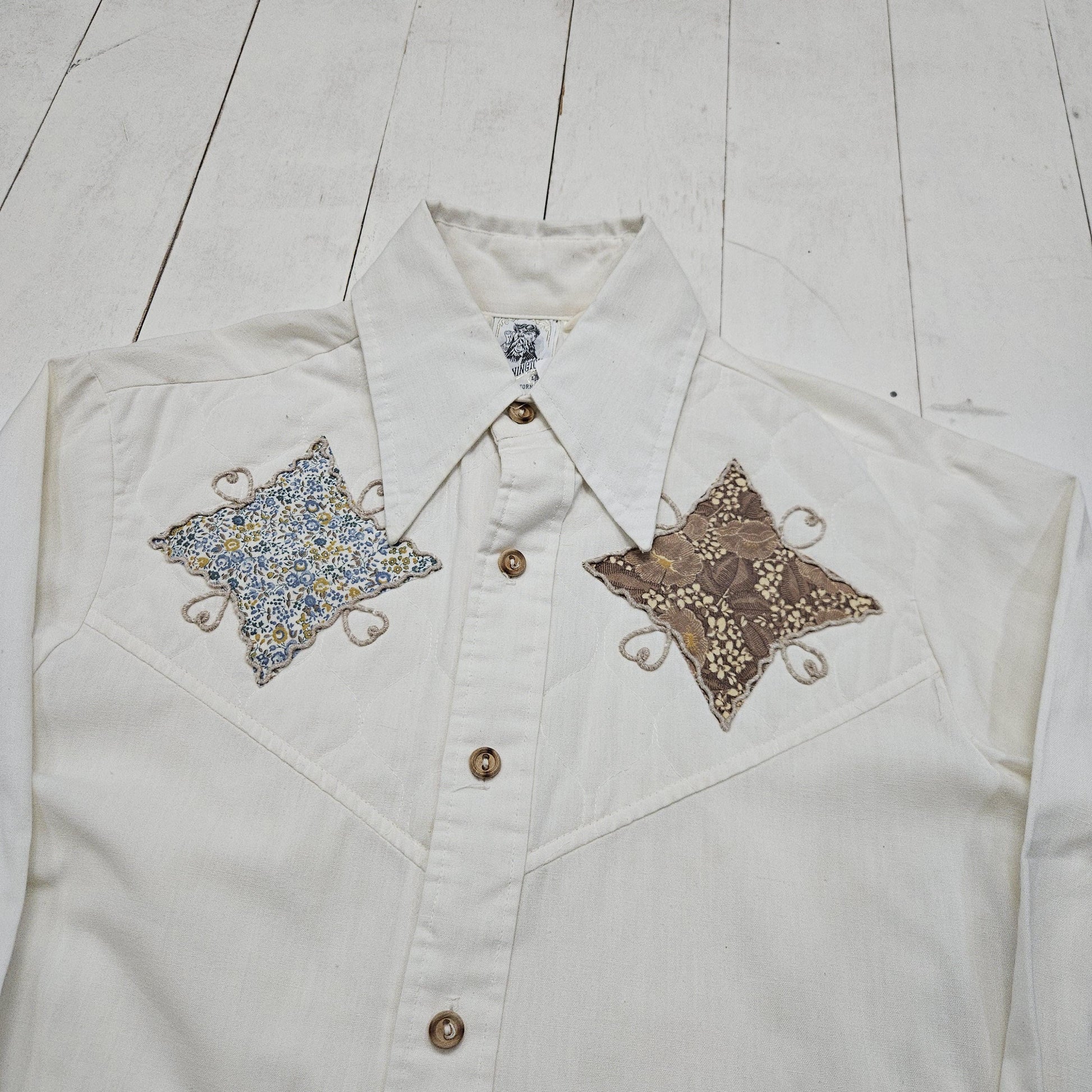 1970s Kennington of California Quilted Design Button Up Western Style Shirt Size S/M