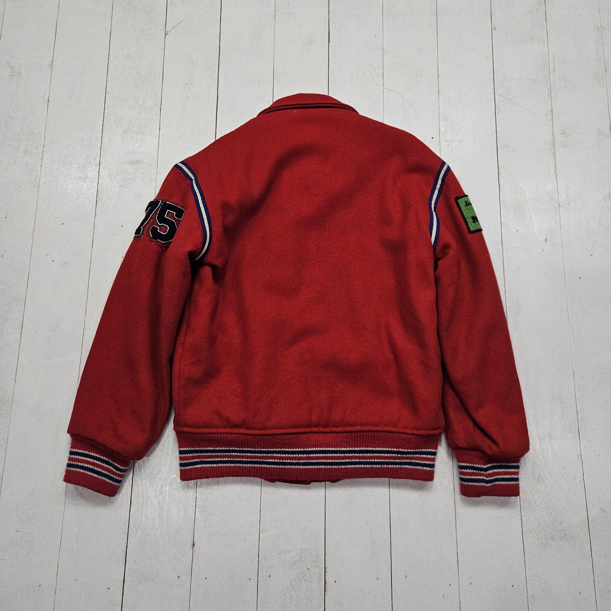 1970s Standard Pennant Red S.M.A.H.S. Band Quilted Lined Wool Varsity Letterman Jacket Size S