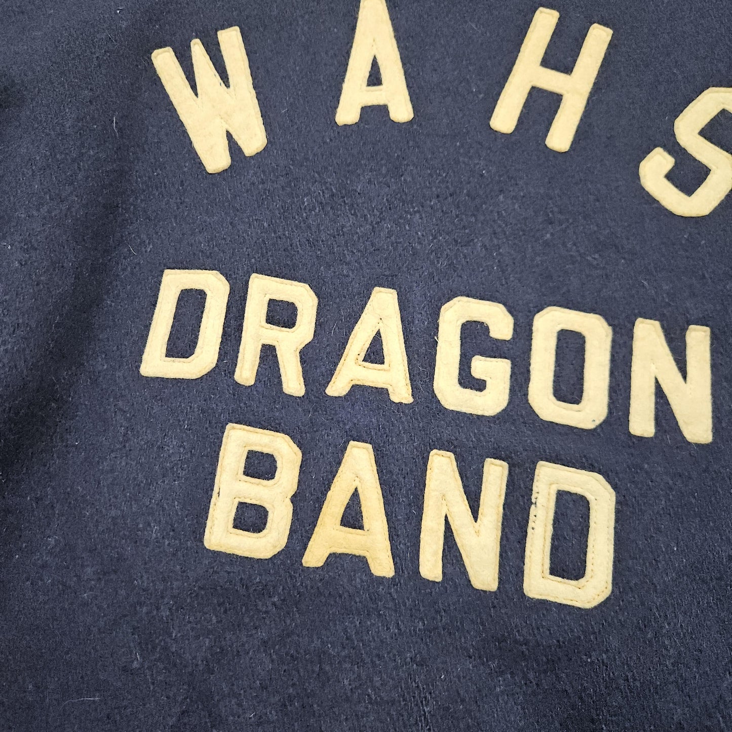 1970s Standard Pennant Blue WAHS Dragon Band Quilted Lined Wool Varsity Letterman Jacket Size M