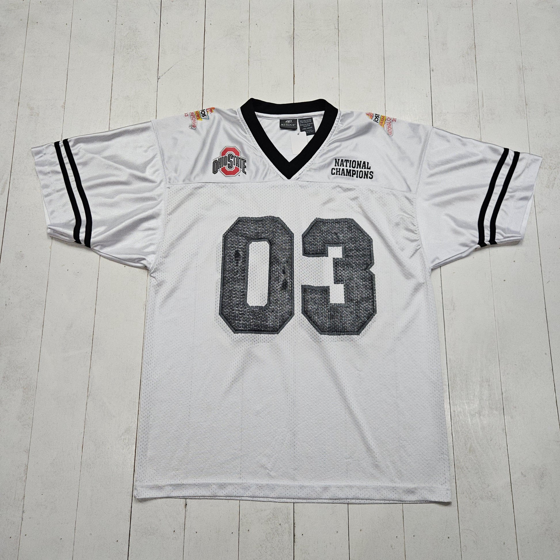 2000s 2003 Y2K Ohio State Buckeyes OSU Tostitos Fiesta Bowl National Champions Commemorative Football Jersey Size L/XL