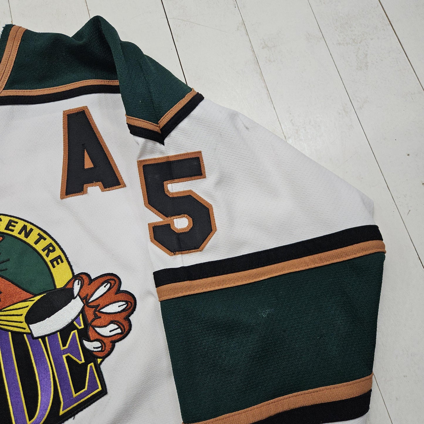 2000s Y2K Athletic Knit White Capital Centre Pride NAHL Wize 5 Hockey Jersey Made in Canada Size L