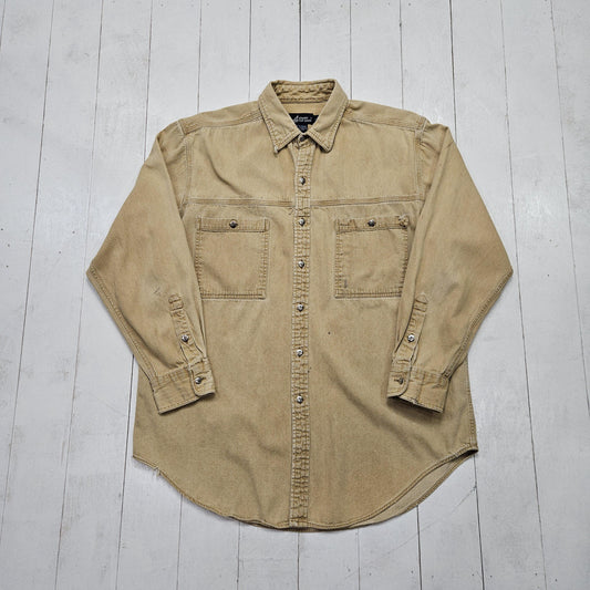 1990s Sperry Top Sider Tan Button Up Metal Buttons Shirt Size L