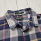 1990s/2000s Y2K Eddie Bauer Blue White Plaid Flannel Button Up Shirt Size L