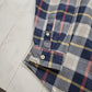 1990s/2000s Y2K Eddie Bauer Blue White Plaid Flannel Button Up Shirt Size L