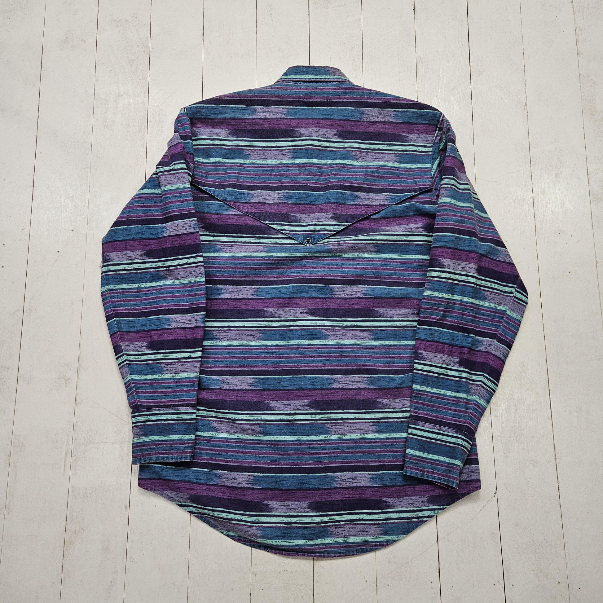 1980s/1990s Roper Blue Purple Striped Snaps Slaps Brushpopper Style Western Shirt Size M/L