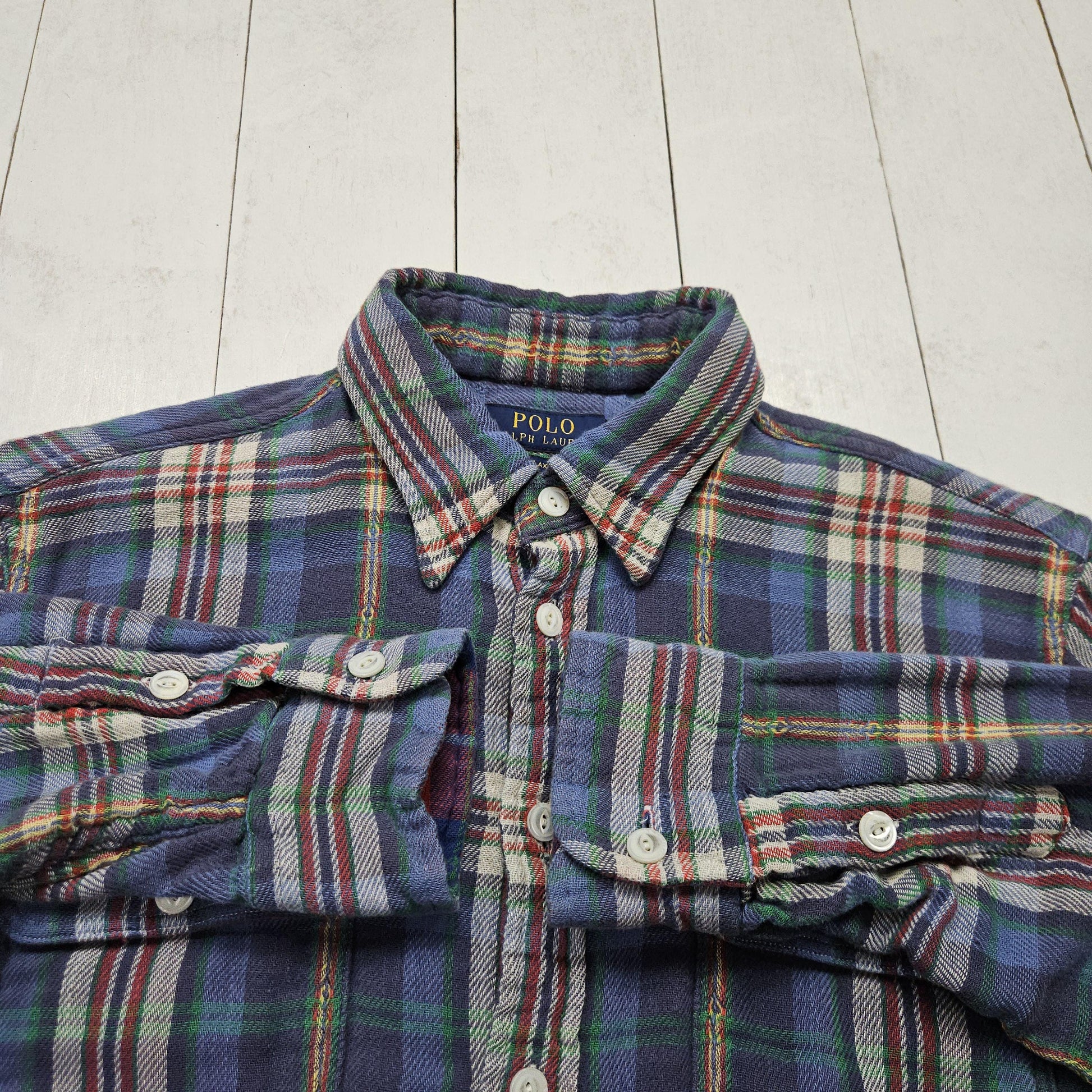 2010s Polo Ralph Lauren Blue Red Plaid Flannel Button Down Shirt Size M