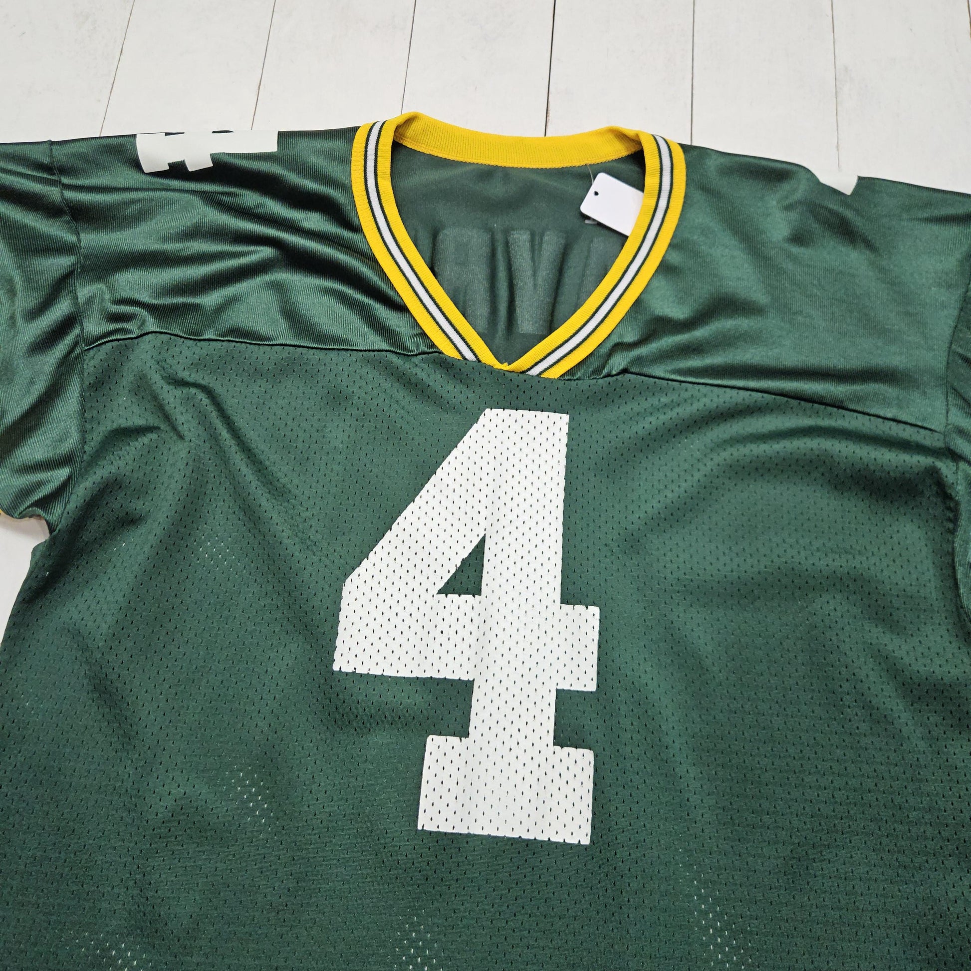 1990s Champion Green Bay Packers Brett Favre 4 Authentic Home NFL Football Jersey Made in USA Size L