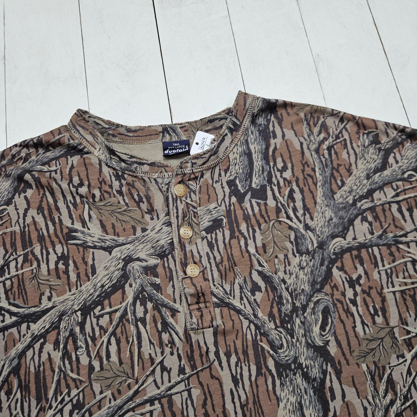 1980s Duofold Mossy Oak RealTree Style Camo Henley Thermal Long Sleeve T-Shirt Made in USA Size 3XL