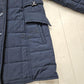 1980s Quilted Blue Car Coat with Black Faux Fur Collar Womens Size XL/XXL