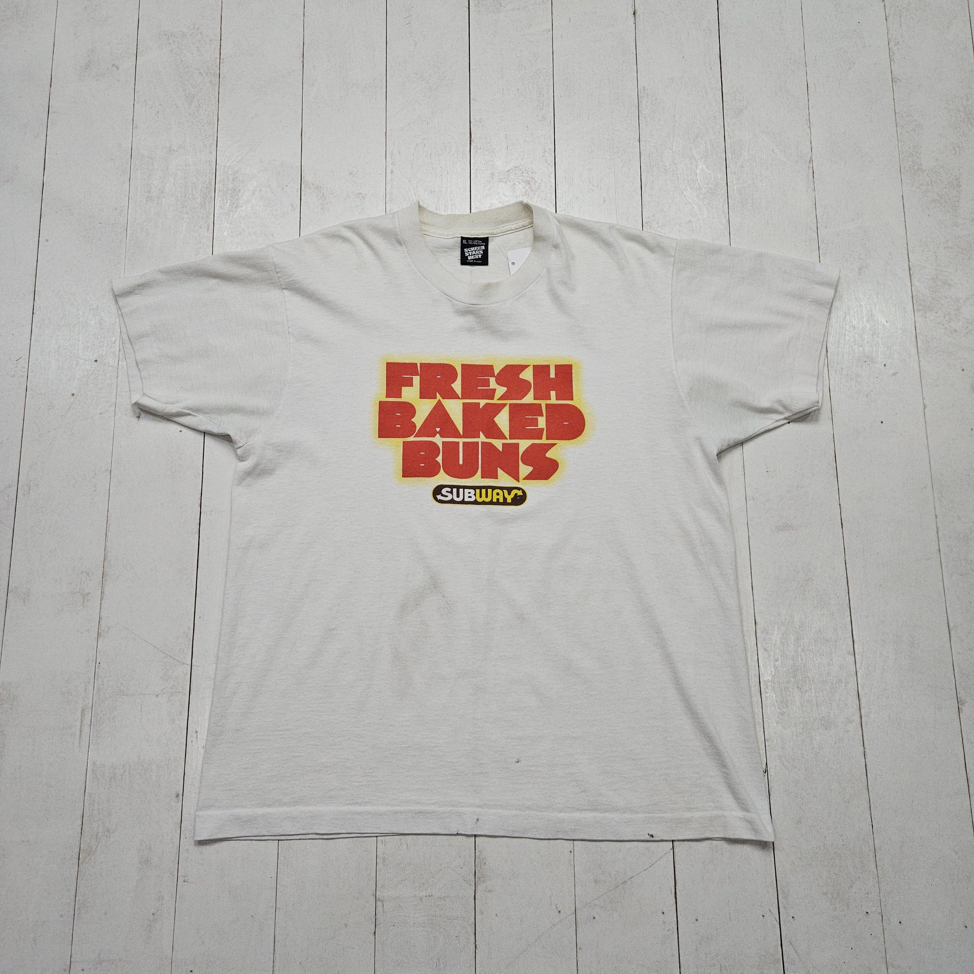 1990s Screen Stars Subway Fresh Baked Buns Promotional T-Shirt Made in USA Size L