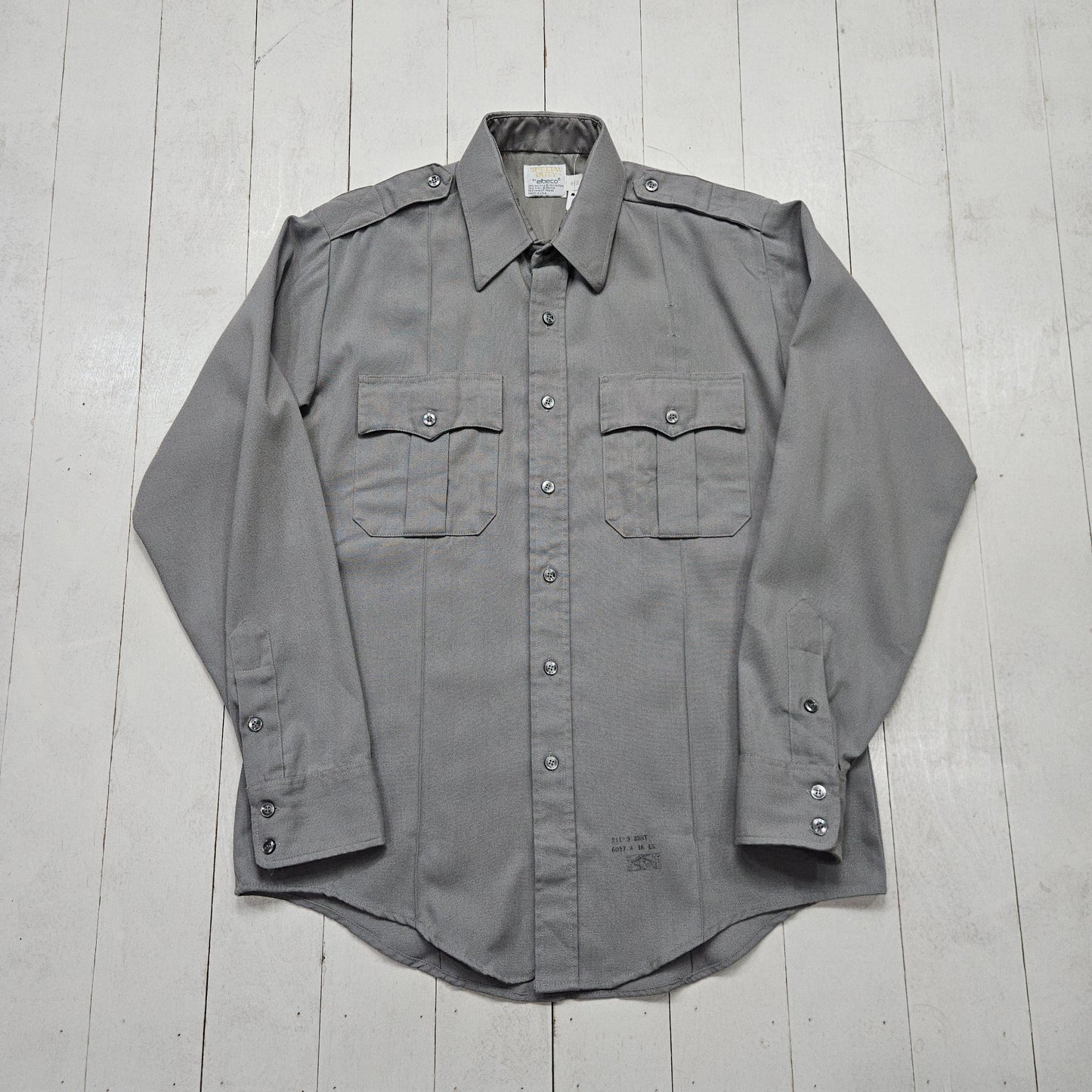 1980s Elbeco Special Duty Grey Button Up Uniform Shirt Made in USA Size L