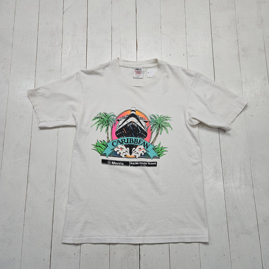 1990s Oneita White Caribbean Cruise Ship T-Shirt Size S/M