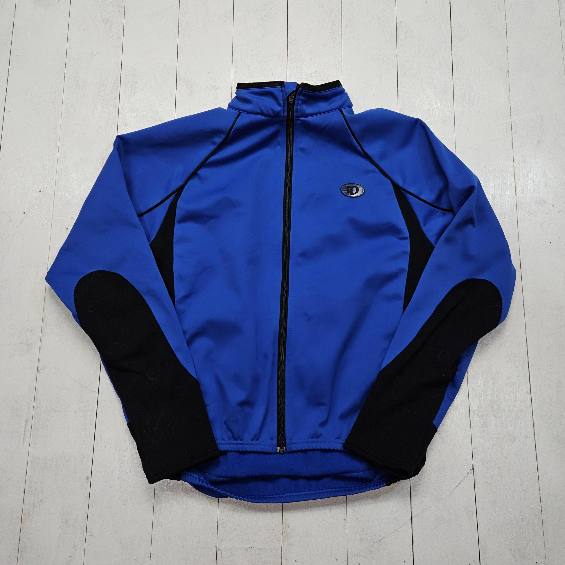 1990s Pearl Izumi Blue Fleece Cold Weather Long Sleeve Cycling Jersey Zip Up Sweatshirt Size L