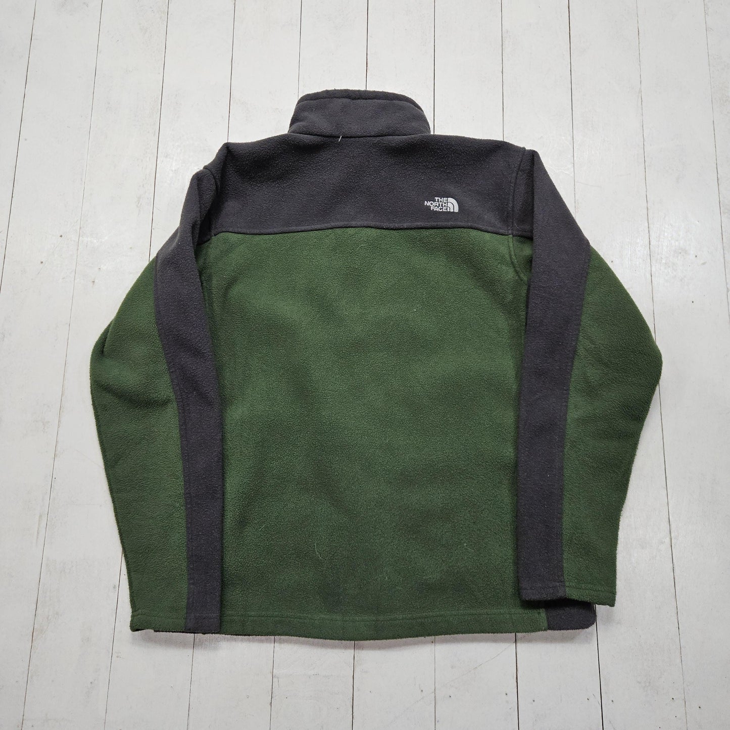 2010s The North Face TNF Green Grey Full Zip Fleece Sweatshirt Jacket Size L