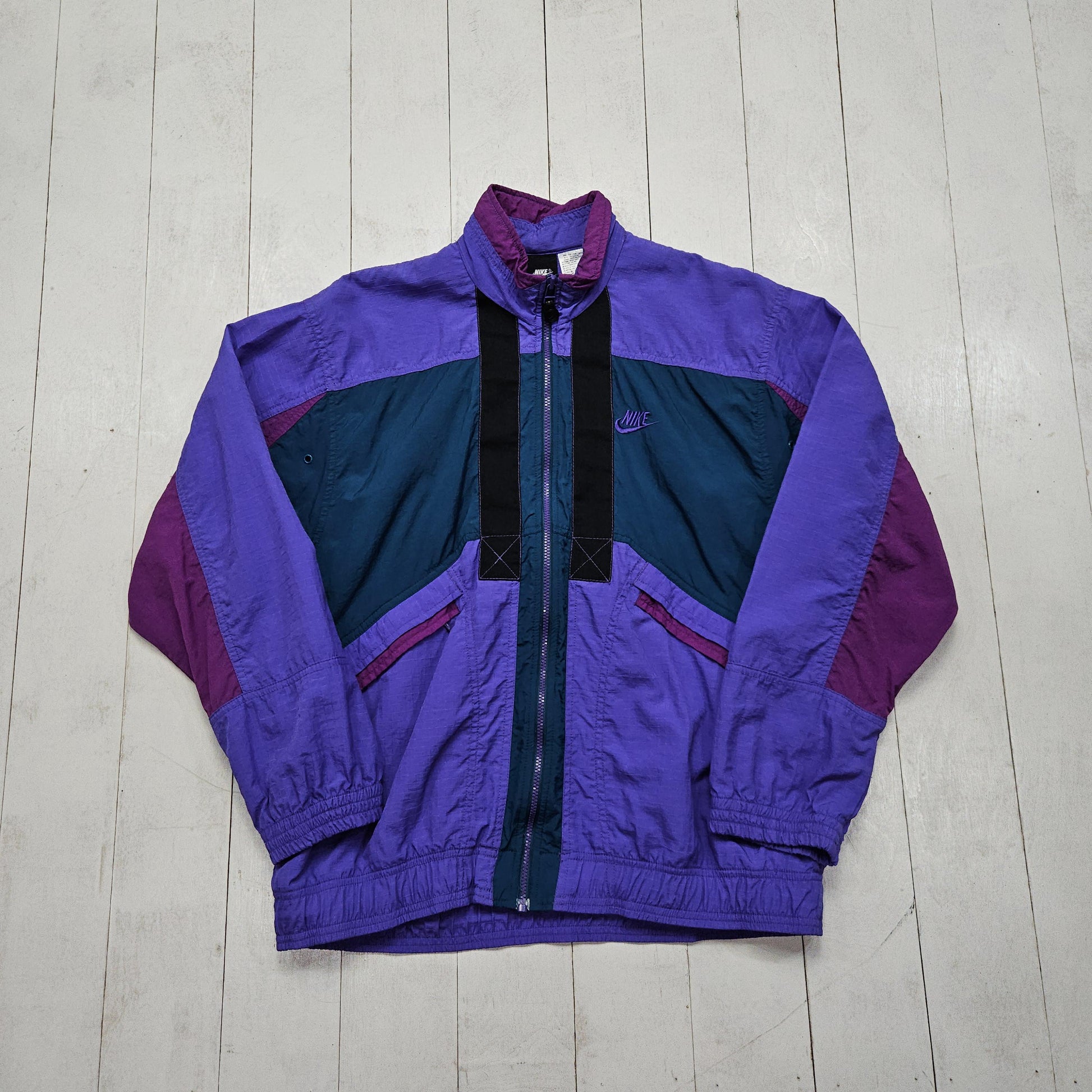 1990s Nike Purple Colour Block Windbreaker Jacket Size M