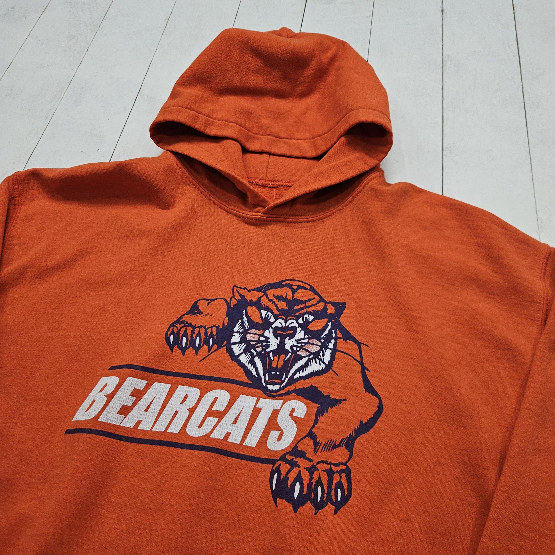 2000s Y2K Orange Bearcats School Hoodie Sweatshirt Size L