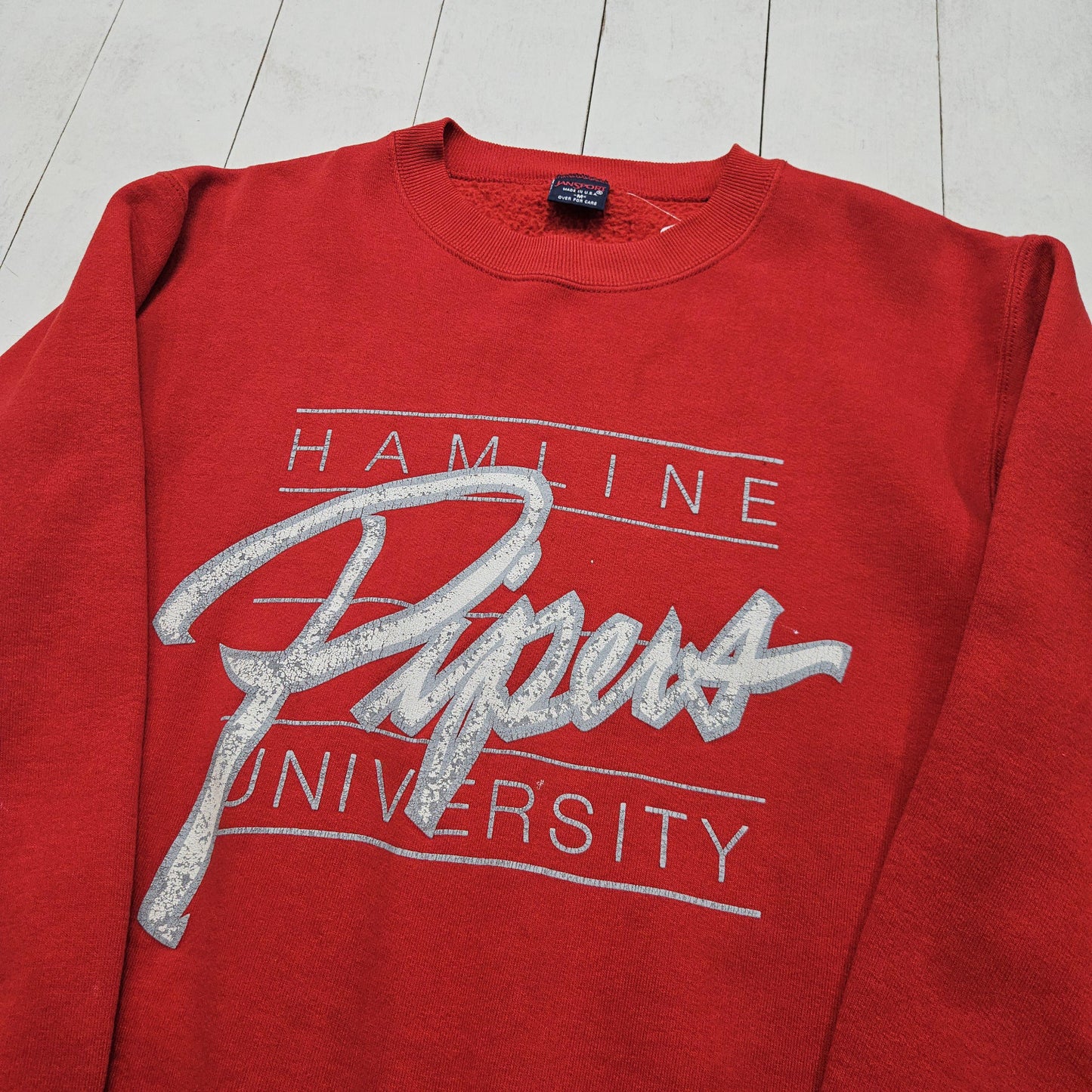 1990s Jansport Red Hamline University Pipers NCAA Sweatshirt Made in USA Size S/M