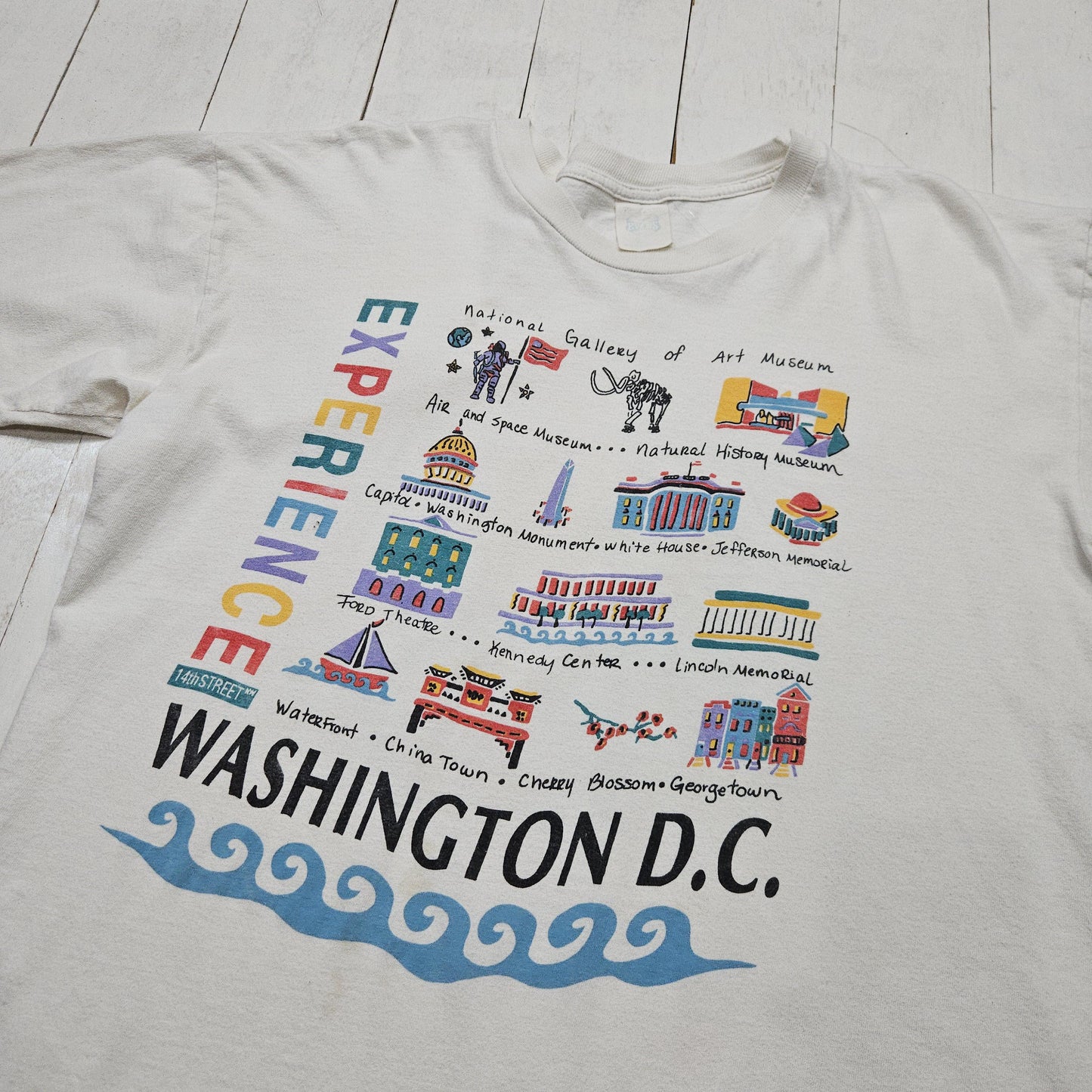 1990s White Washington DC Experience Tourism Sight Seeing Monuments Souvenir T-Shirt Size L