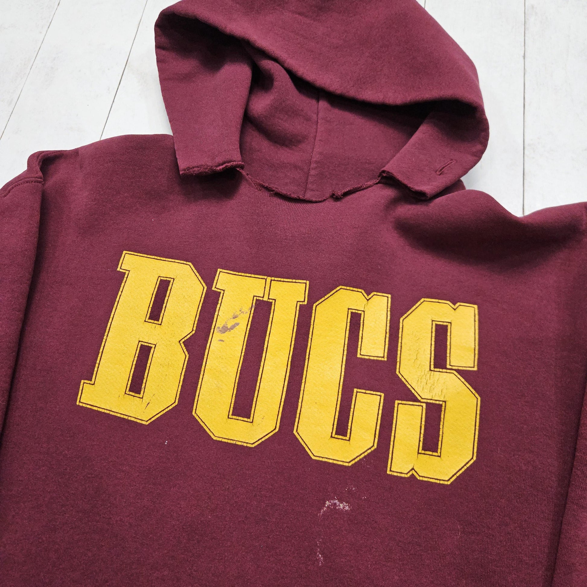 1990s Russell Athletic Burgundy Bucs CHHS Scocer Hoodie Sweatshirt Size L/XL