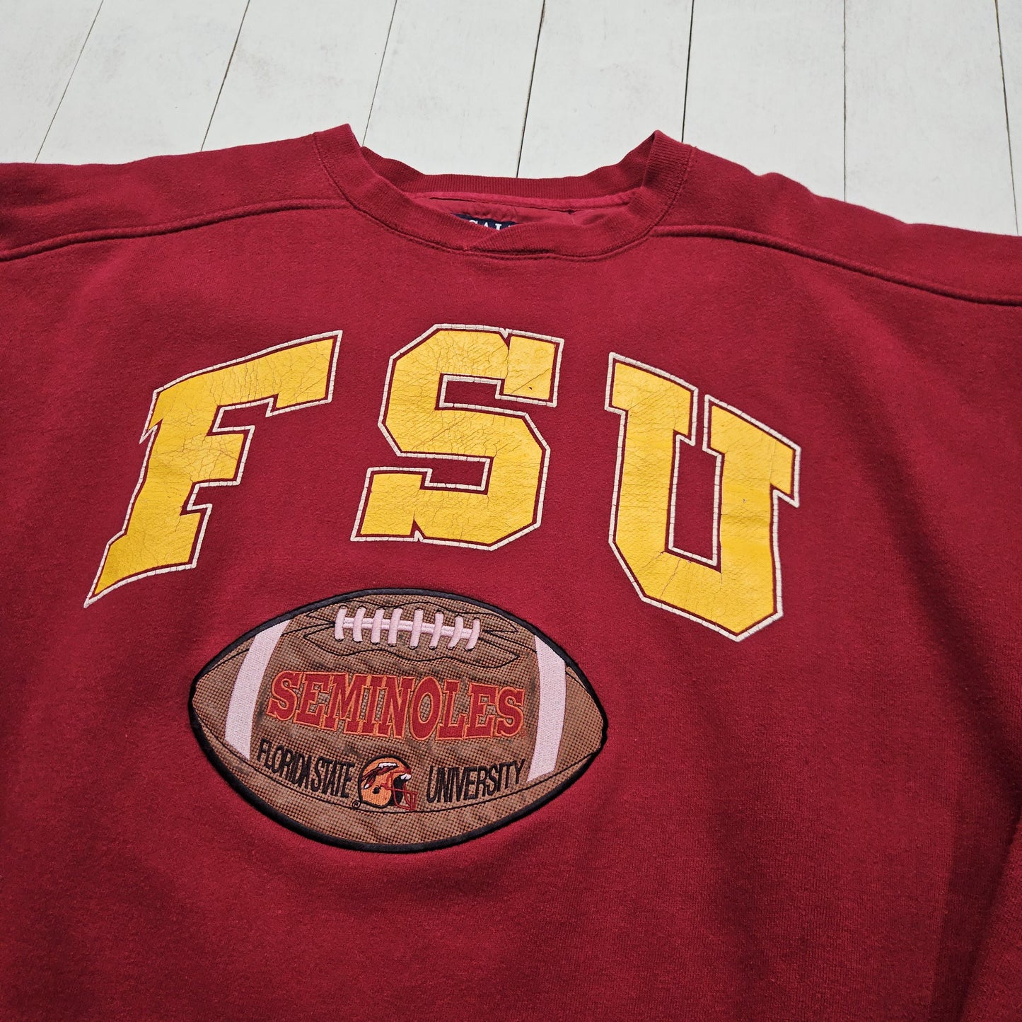 1990s Galt Crew Red Florida State University Seminoles FSU Football Embroidered Sweatshirt Size XXL