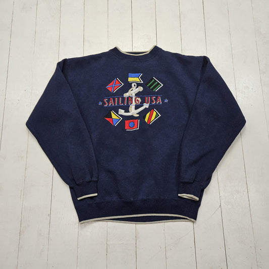 1990s Red Cliff Trading Co Blue Sailing USA Embroidered Sweatshirt Size M