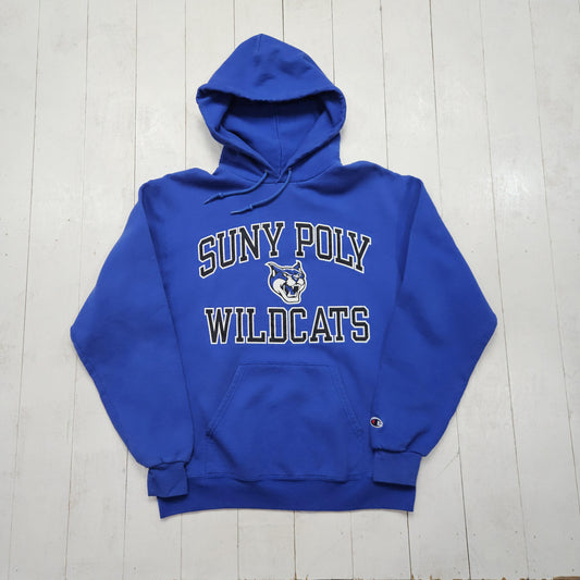 2000s/2010s Champion Blue SUNY Poly Wildcats Hoodie Sweatshirt Size M