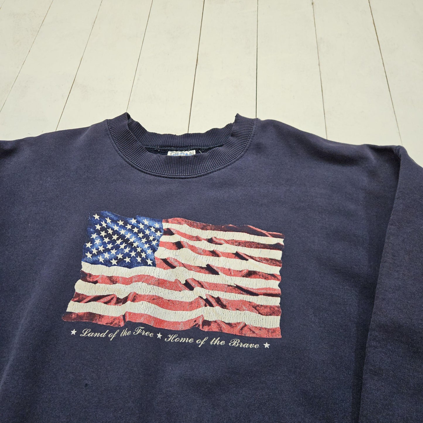 1990s/2000s Y2K Gildan Blue American Flag Sweatshirt Size L