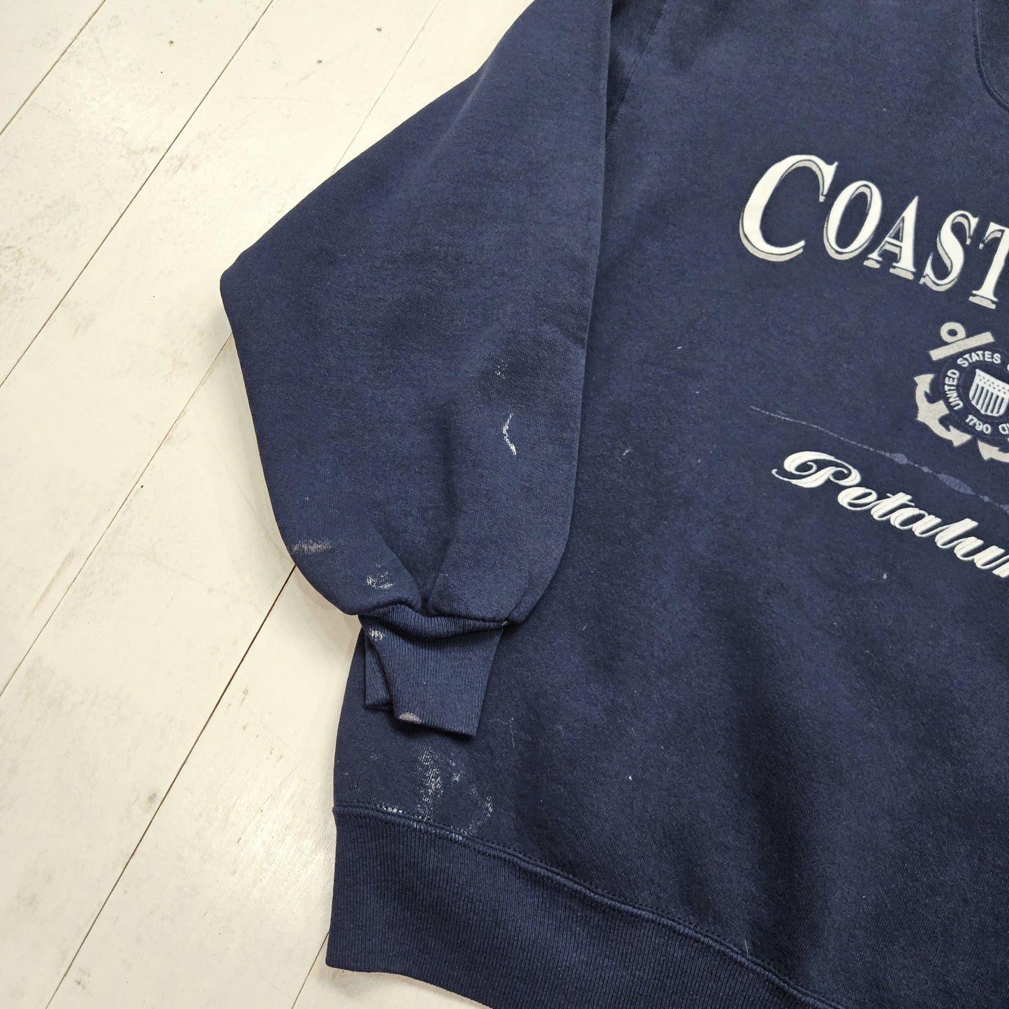 1990s 1994 College House Blue Coast Guard Petaluma Training Center Sweatshirt Made in USA Size M/L