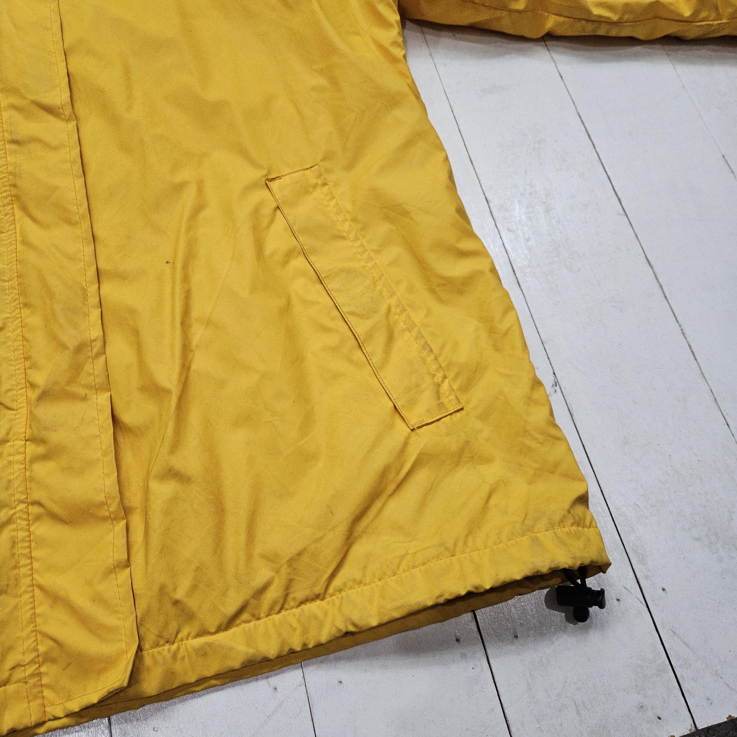 2000s Y2K Lands' End Yellow Vinyl Fleece Lined Rain Jacket Size M/L