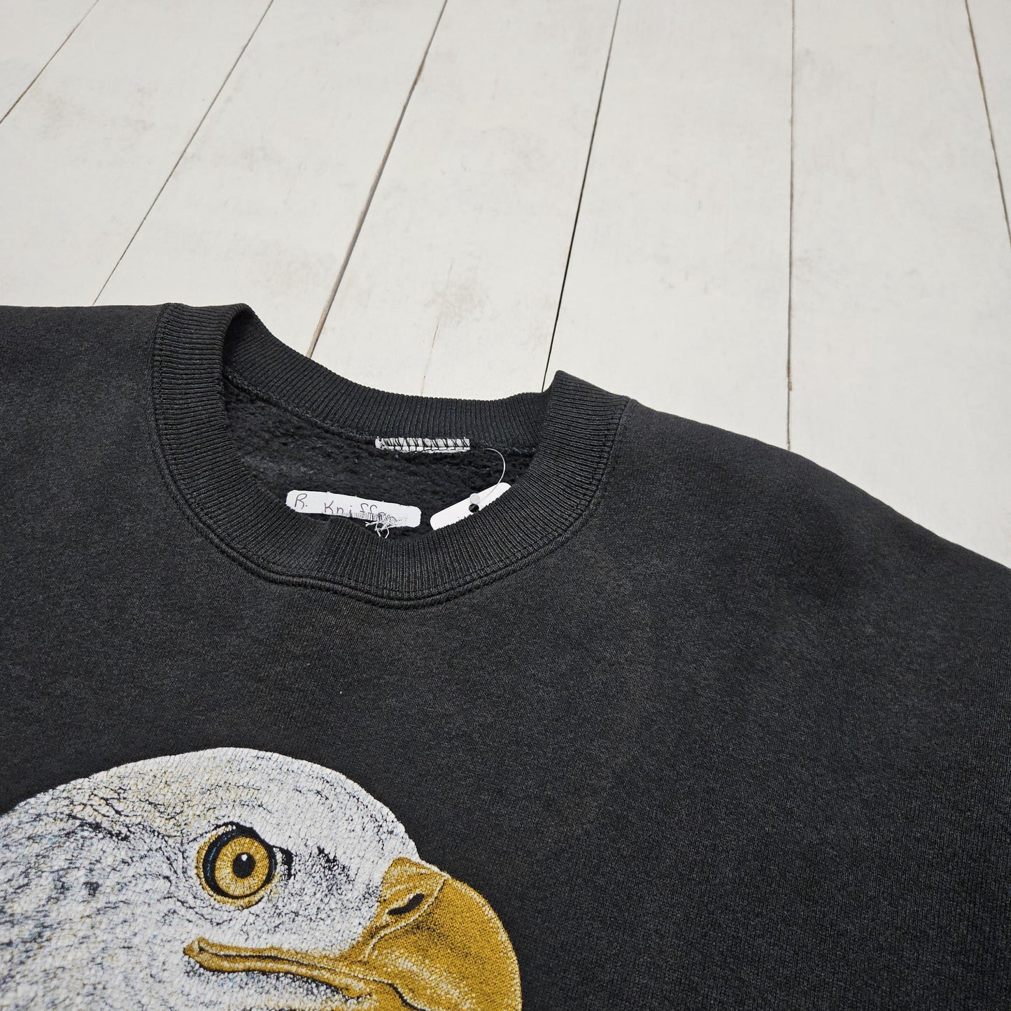 1990s LSJ Black American Bald Eagle Animal Nature Sweatshirt Size L