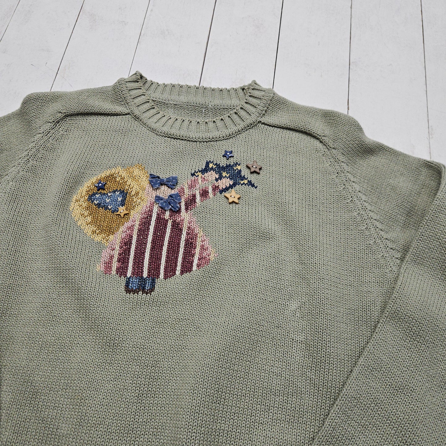 1990s/2000s Light Green Little Bo Peep Knit Sweater Size S