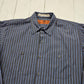 2000s Y2K Red Kap Grey Blue Striped Button Up Work Shirt Size L/XL