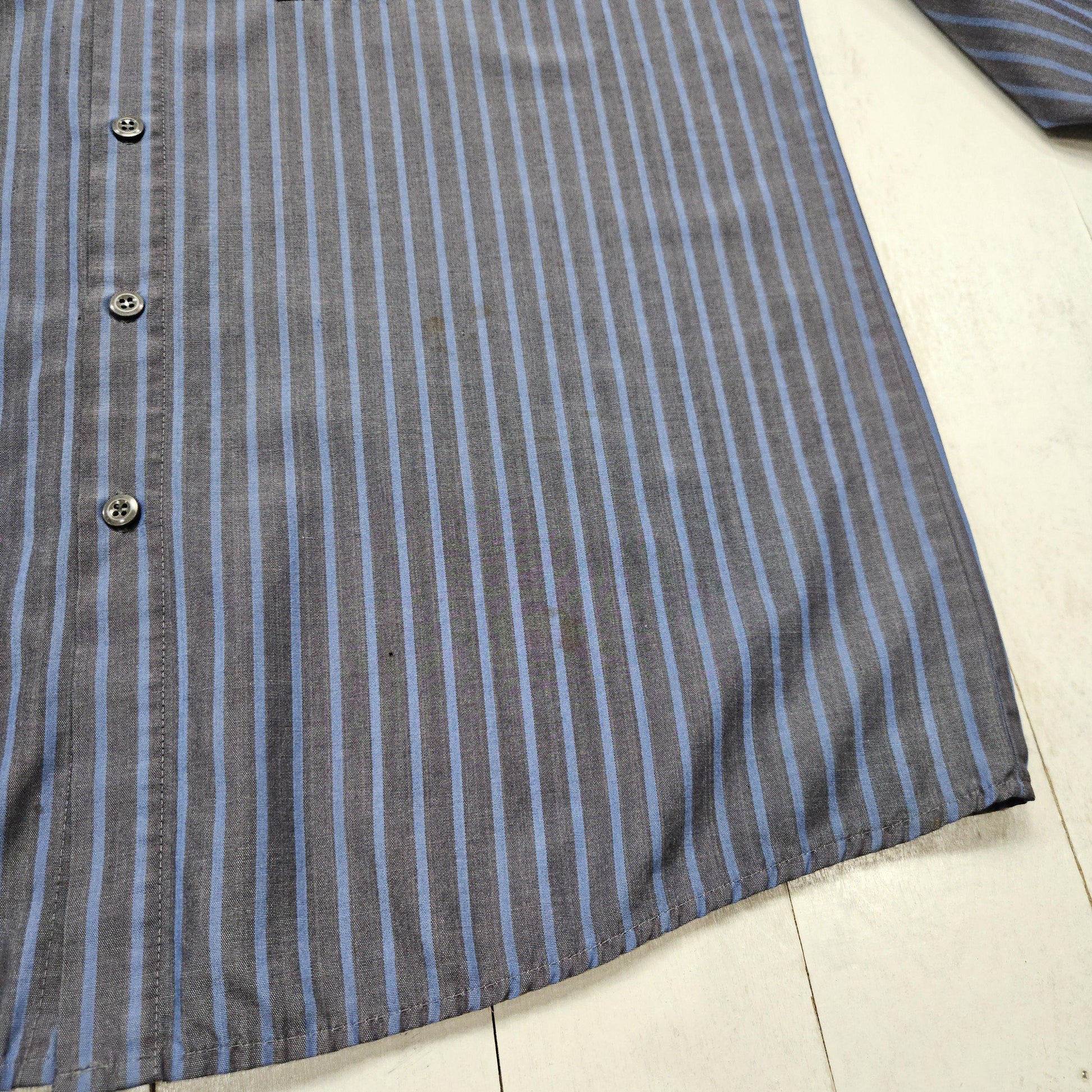 2000s Y2K Red Kap Grey Blue Striped Button Up Work Shirt Size L/XL