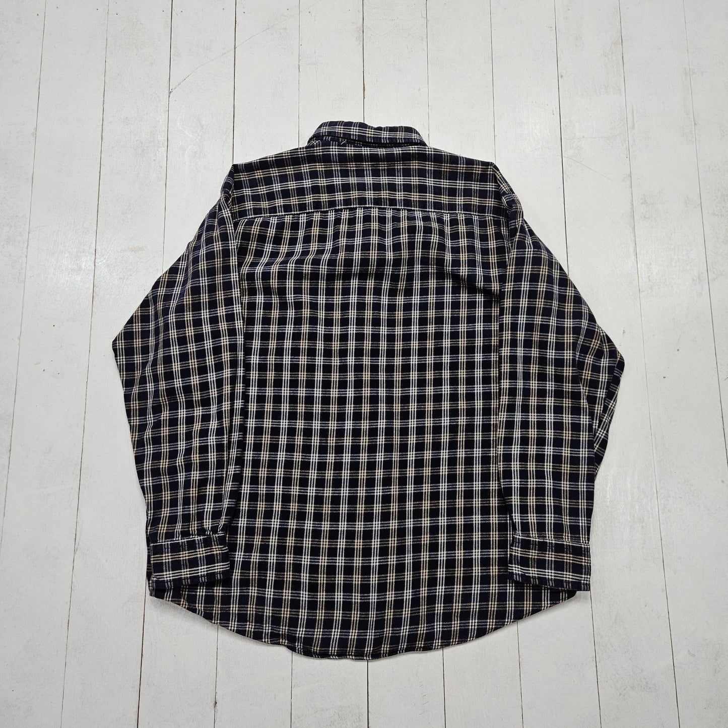 1990s/2000s Y2K Towncraft Blue White Windowpane Plaid Flannel Shirt Size L