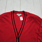 1990s Cathy Daniels Red Acrylic Knit Cardigan Sweater Womens Size XL