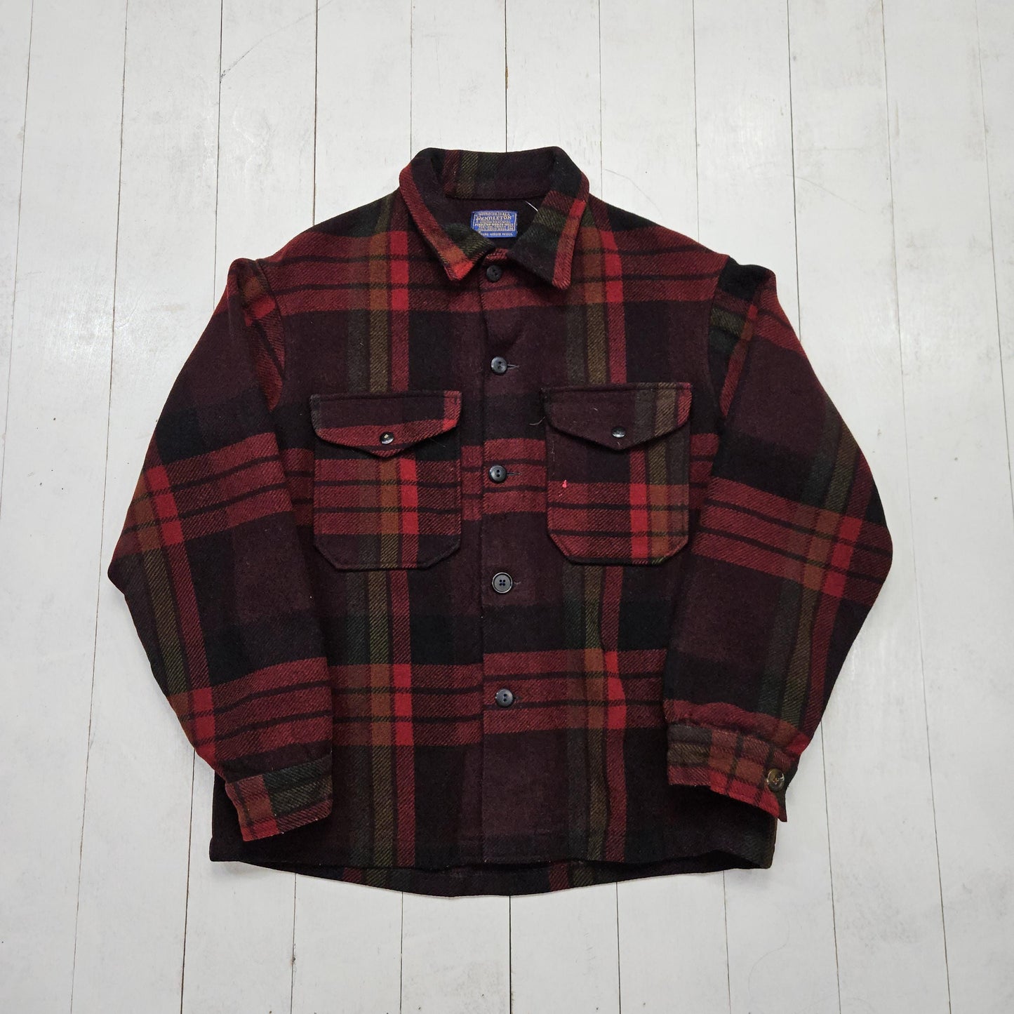 1960s/1970s Pendleton Red Plaid Heavyweight Overshirt Jacket Shacket Made in USA Size L