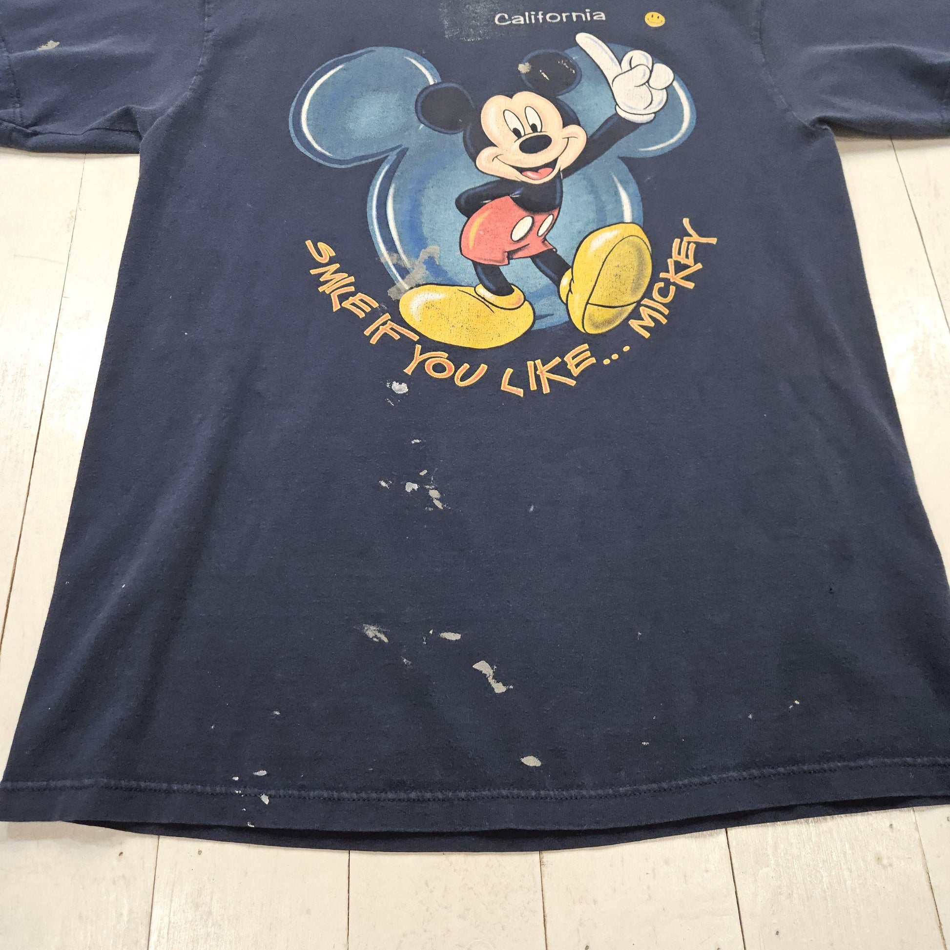 1990s Disney Blue Mickey Mouse Smile if You Like Mickey California T-Shirt Size L