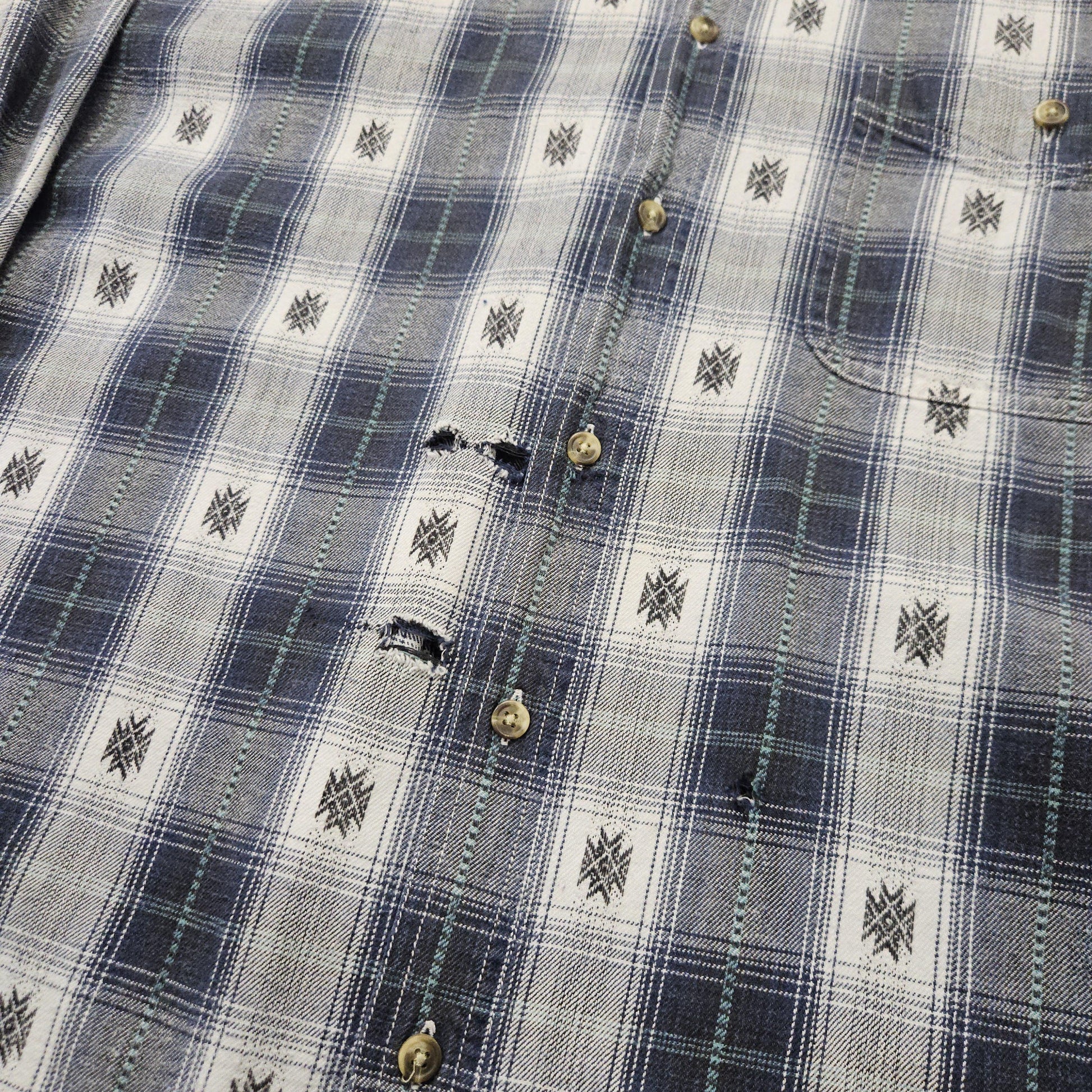 1990s/2000s Y2K County Seat Blue Grey Plaid Button Down Shirt Size L