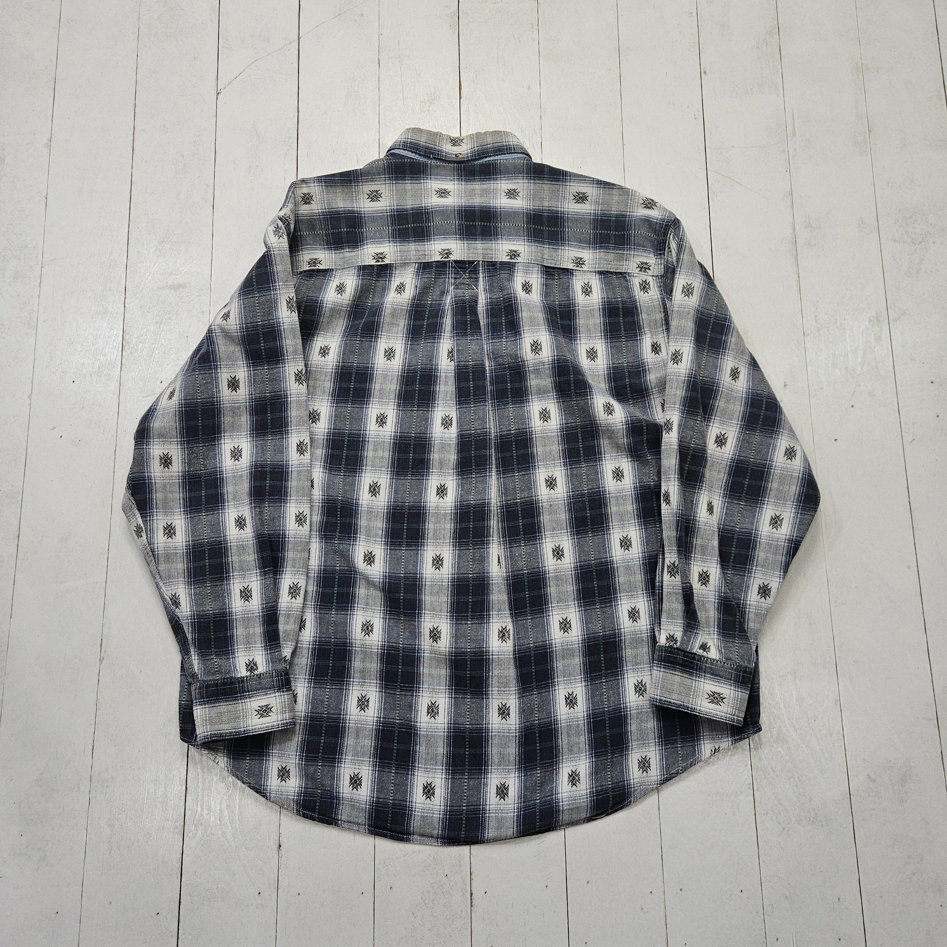 1990s/2000s Y2K County Seat Blue Grey Plaid Button Down Shirt Size L