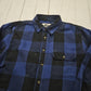 2000s Y2K Old Mill Blue Buffalo Plaid Flannel Button Up Shirt Size L