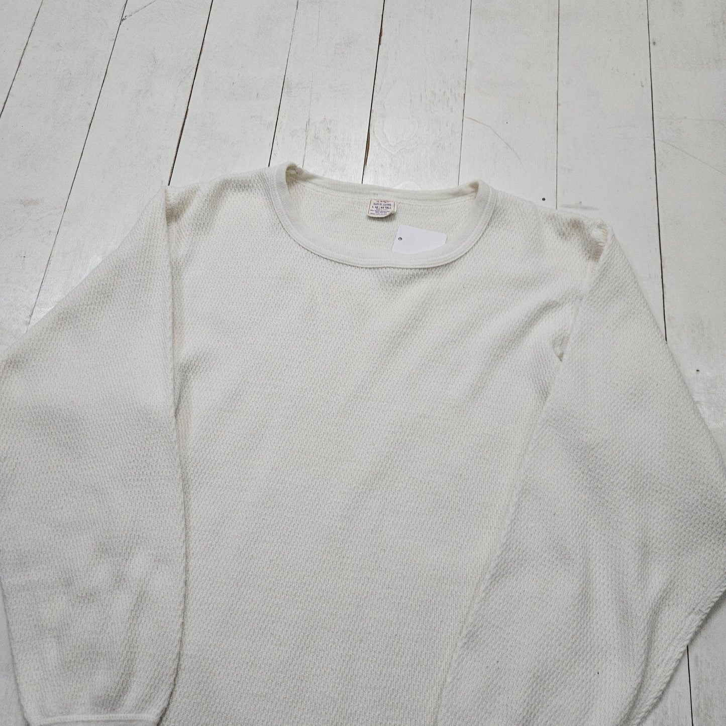 1980s JE Morgan Blank White Super Johns Long Sleeve Thermal T-Shirt Made in USA Size M/L