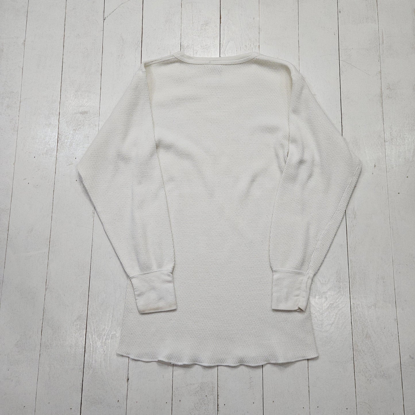 1980s JE Morgan Blank White Super Johns Long Sleeve Thermal T-Shirt Made in USA Size M/L