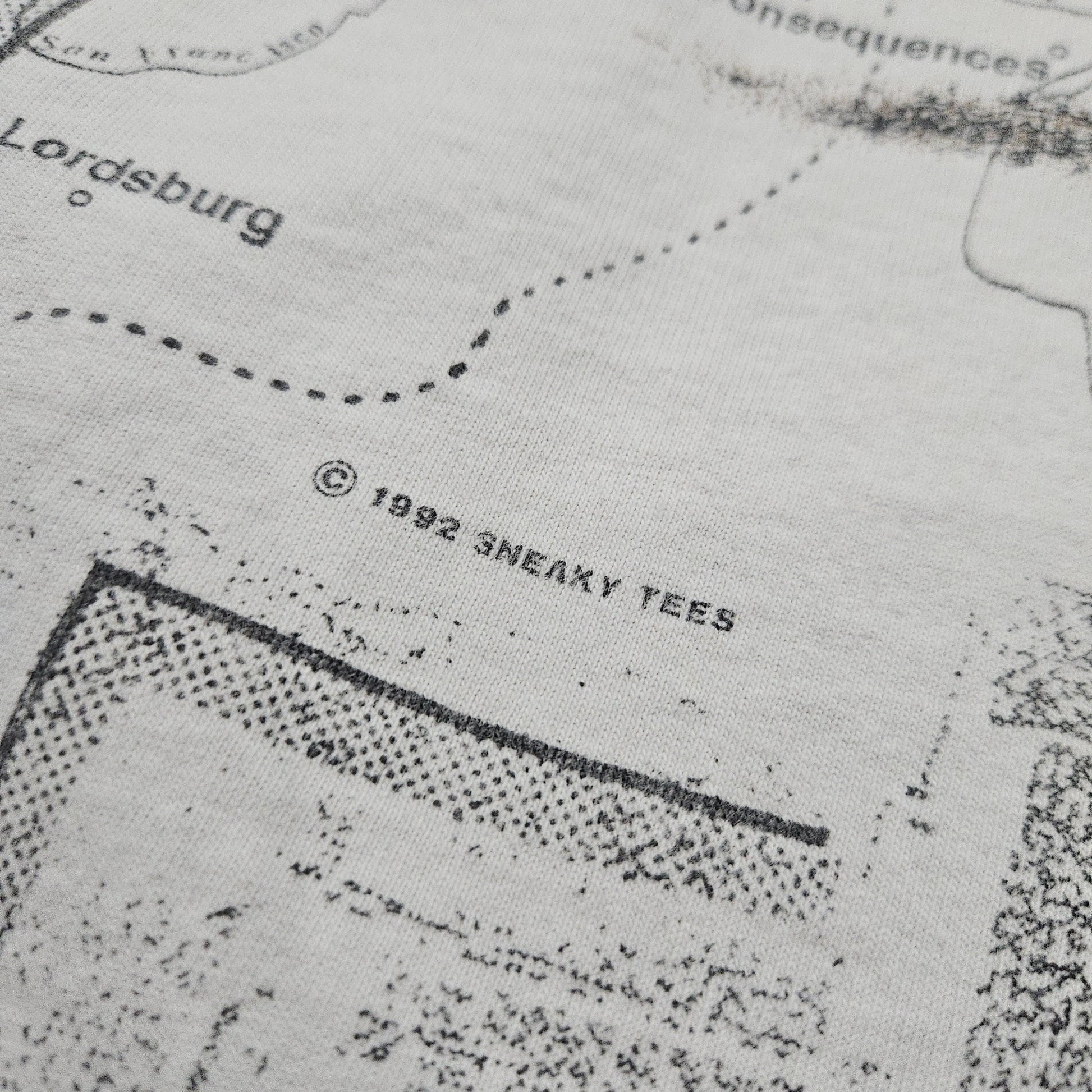 1990s 1992 Fruit of the Loom Sneaky Tees AOP New Mexico Map Souvenir T-Shirt Made in USA Size XL