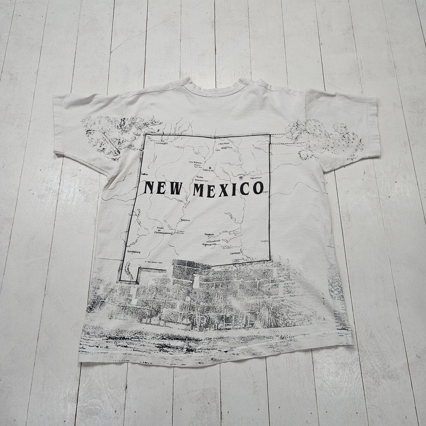 1990s 1992 Fruit of the Loom Sneaky Tees AOP New Mexico Map Souvenir T-Shirt Made in USA Size XL